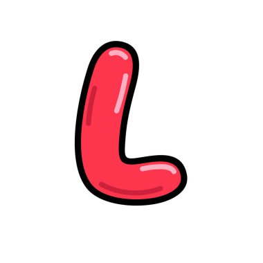 Çizgi film harfi L vektör illüstrasyonu, kırmızı alfabe l tipografik tasarım, büyük harf L klipsi sanat
