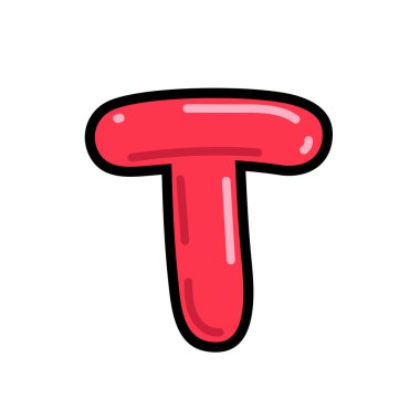 Çizgi film harfi T vektör çizimi, kırmızı alfabe T tipografik tasarım, büyük harf T klipsi sanat