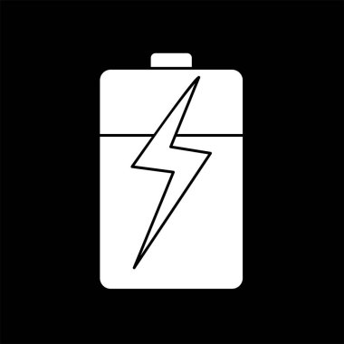 Batarya ikonu vektör illüstrasyonu, pil klipsi sanatı, siyah arkaplanda beyaz