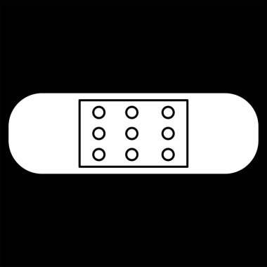 Tıbbi yardım simgesi, bandaj vektör illüstrasyonu, bandaj klipsi sanatı, siyah arka planda beyaz