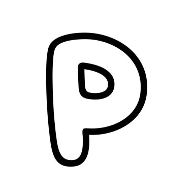 Sevimli harf P vektör illüstrasyonu, el çizimi karalama çizim ana hatları, çizgi film alfabesi P tipografik tasarımı, clipart harf P, harf P clip art