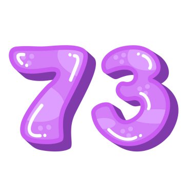 Number 73 vector illustration, colorful number seventy three image isolated on white, purple 73 number clip art, cartoon kids design style clipart