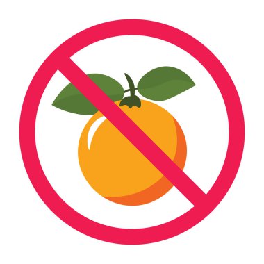 Yasak portakal meyvesi ikonu, portakal meyvesi yeme, portakal sembolü yasaklama işareti yok.