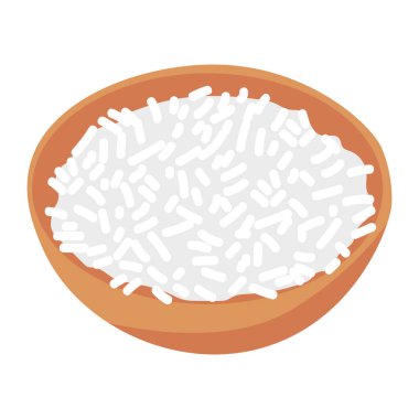 Kase vektör illüstrasyonunda pilav, beyaz arka planda izole edilmiş bir kase beyaz pirinç klipsi.