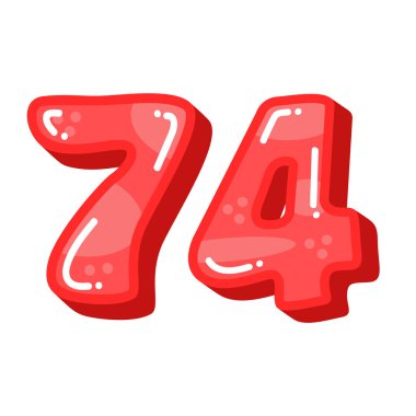 74 numara kırmızı, 74 numara, beyaz arka planda izole edilmiş, 74 numara, sevimli klipsli sanat vektörü çizimi.