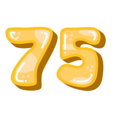 75 numara vektör illüstrasyonu, 75 numara klip sanatı, 75 numara sarı, 75 numara komik çizgi film resmi, beyaz arkaplanda izole edilmiş.