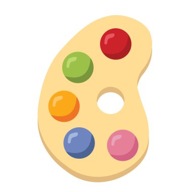 Sanatçı boya palet sanatı, vektör boyacı paleti, düz tasarım çizimi, beyaz arka planda izole edilmiş.