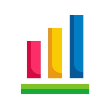 İş grafiği diyagramı simgesi, renkli bar grafik vektörü, veri ve istatistik, düz tasarım illüstrasyonu, klip sanatı, finansal analitik klipsi