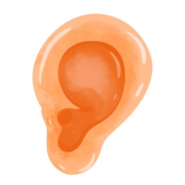 Kulak klipsi sanatı, karikatür kulak illüstrasyon vektörü, el çizimi suluboya boya tarzı, klipsleme sanat kulağı