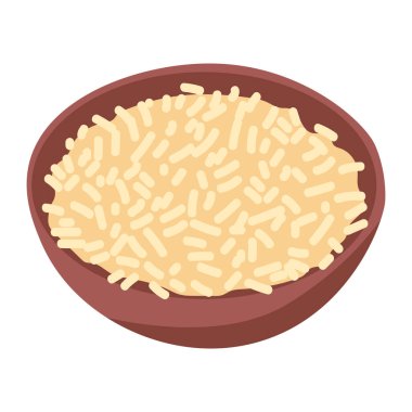 Kahverengi pirinç vektör illüstrasyonu, kahverengi pirinç kase sanatı, tabakta pirinç, beyaz arka planda izole edilmiş.