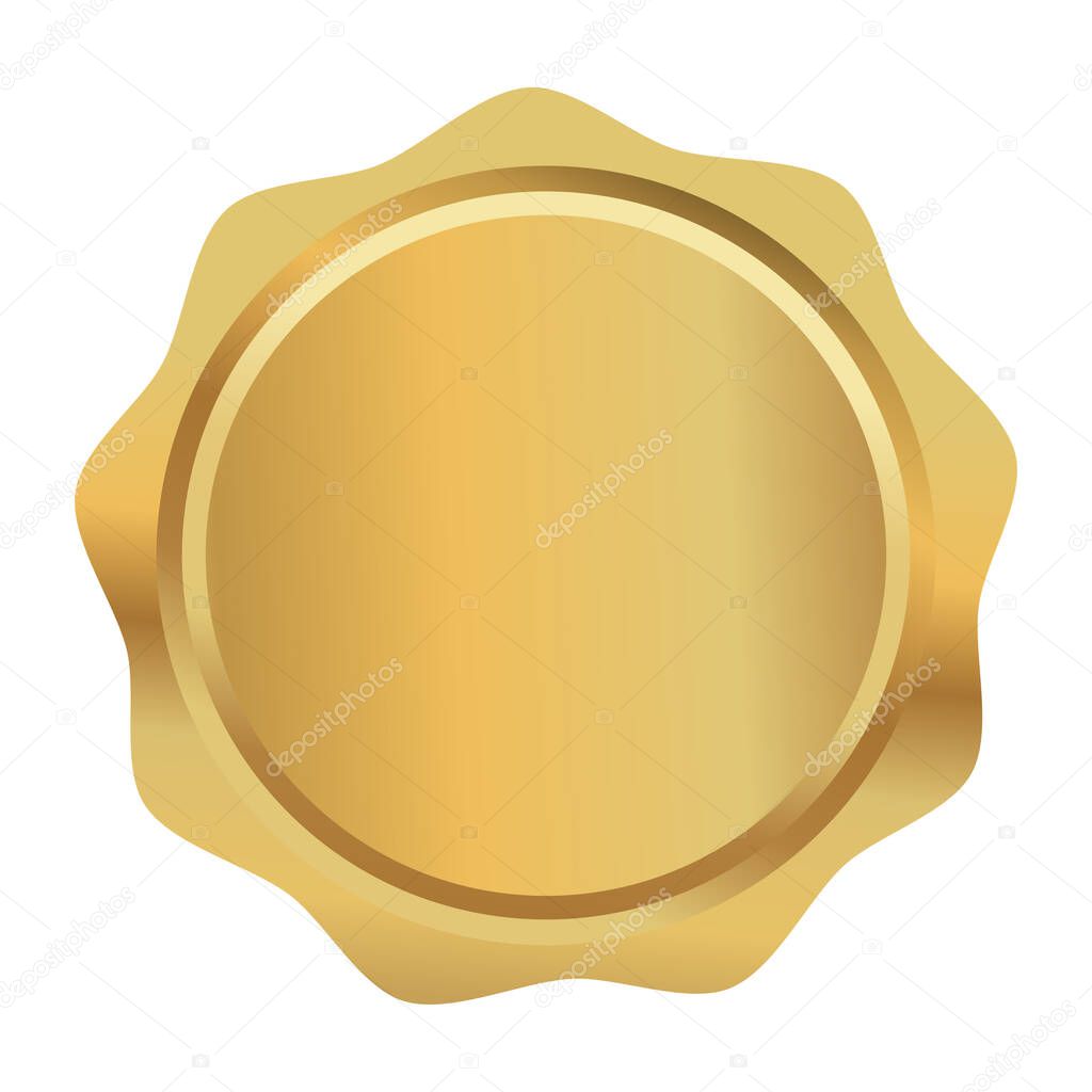 Golden seal badge vector illustration, gold medal clip art, gold seal stamp, golden banner for label winner certificate