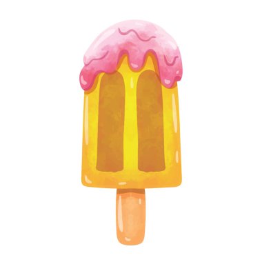 Dondurma klipsi sanatı, klipsli dondurma, dondurma vektörü, elle çizilmiş dondurma boyası, beyaz arka planda izole edilmiş.