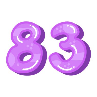 83 numaralı vektör illüstrasyonu, 83 numaralı renkli resim beyaz, 83 numaralı klipsli resim, çizgi film çocuk tasarım tarzı.