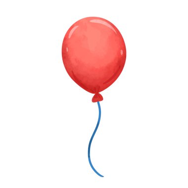 Beyaz zemin üzerinde izole kırmızı balon, suluboya illüstrasyon vektörü, balon klipsleme sanatı, balon klipsleme sanatı, klip sanat balonları, yukarı uçan kırmızı balon, gambar balon merah kartun