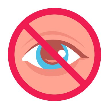 Yasak işaret, göz yasağı işareti yok, gözetleme işareti yok, izleme simgesi yok, sembol bakma, düz tasarım vektör çizimi