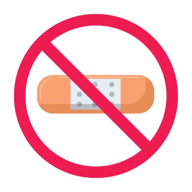 Tıbbi alçı ikonlu yasak işaret, bandaj işareti yok, elastik bandaj bandı yasak işareti, yara bandı sembolü yok.