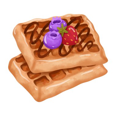 Waffle clip art, waffle vector illustration, clip art waffle, hand drawn watercolor painting style, isolated on white background