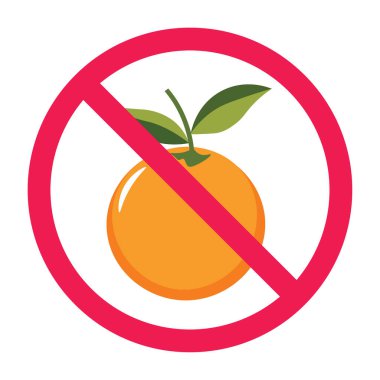 Turuncu meyve ikonlu yasak tabela, turuncu tabelaya izin yok, portakal suyu yasak işareti, turunçgil yasak işareti, turunçgil sembolü yasak. 