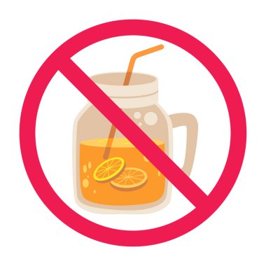 Portakal suyu ikonlu yasak tabela, portakal suyu işareti yasak, portakal suyu yasağı sembolü.