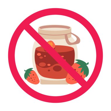 Çilek reçeli ikonlu yasak tabela. Çilek reçeli yasak. İmza, çilek reçeli yasak.