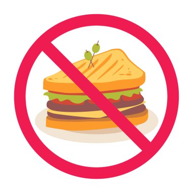 Sandviç ikonlu yasak tabela, sandviçe izin yok, sandviç yasaklama sembolü