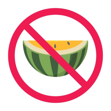 Sarı karpuz ikonlu yasak tabela, karpuza izin yok, karpuz sembolü yemeyin.