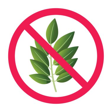 Yaprak ikonlu yasak tabela, işaret yok, yaprak yasaklama işareti, bitki yaprağı sembolü yok. 