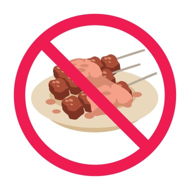 Sığır eti satay şiş yiyecek ikonu, satay ya da sate işaretine izin yok, satay sembolü yemeyin.