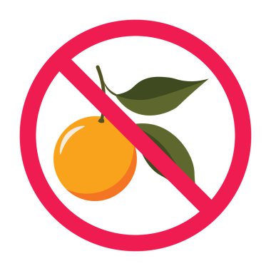 Turuncu meyve yasaklama işaretli yasaklı tabela. Bu yasaklama sembolü sağlık uyarıları, diyet rehberleri veya kısıtlı alan işaretleri için idealdir.