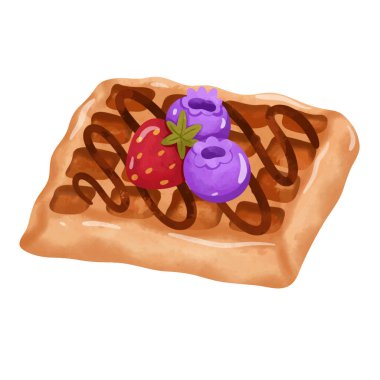 Kare waffle vektör illüstrasyonu, waflle klipsi sanatı, klipsli sanat waffle, elle çizilmiş suluboya boya tarzı, beyaz arkaplanda izole edilmiş.