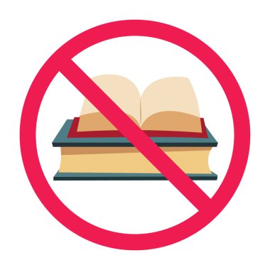 Kitap simgesi içeren yasak işaret, imza yok, okuma yasağı işareti, açık ders kitabı sembolü yok