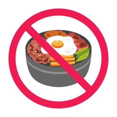 Biftek yakiniku yasak işaret vektörü. Japon yemek yasağı sembolü. İşaret dili, diyet kısıtlaması simgeleri, alerji uyarıları için mükemmel..