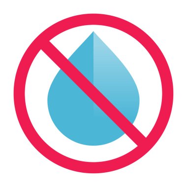 Su damlası ikonlu yasak tabela, ıslak işaret yok, su damlası yasak işareti, su sembolü yok.