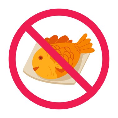 Taiyaki işaretli vektör çizimini yasakladı. Bungeoppang yasaklama işareti. Alerji uyarılarında, gıda kısıtlama simgelerinde ya da tabela tasarımlarında kullanım için mükemmel