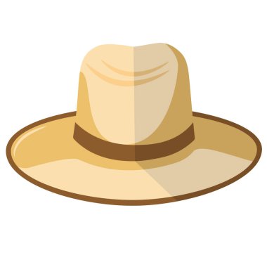 Yaz şapkası klipsi sanatı. Hasır şapka vektör çizimi. Bahçıvan ya da çiftçi şapkası sanatı. Beyaz arkaplanda izole