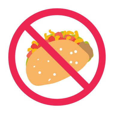 Taco ikonlu yasak tabela, taco yasak işareti, taco yasaklama sembolü, taco sembolü yemeyin.