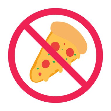 Pizza dilimli yasak tabela, işaret yok, pizza yasağı sembolü, abur cubur sembolü yeme, fast food tabelası yeme.
