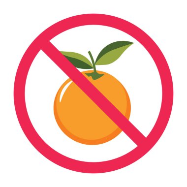 Turuncu meyve ikonlu yasak tabela, turuncu işaret yok, turuncu yasaklı sembol, turuncu tabela yemeyin.
