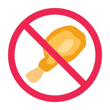 Kızarmış tavuk ikonlu yasak tabela, tavuk budu işaretine izin yok, tavuk budu yasaklama sembolü, tavuk eti yeme.