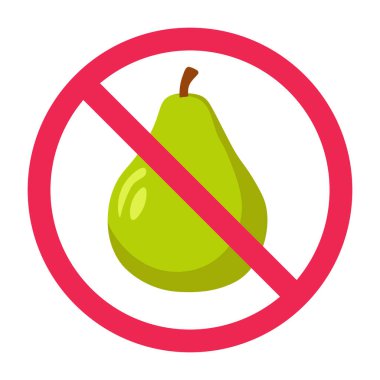 Yeşil armut ikonlu yasak tabela, armut yok işaret yok, armut yasaklama sembolü, armut meyvesi yemeyin.