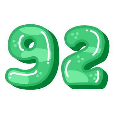 Yeşil renk 92 numara 92 numara vektör illüstrasyonu, 92 numara klip sanatı, 92 numara klip sanatı, şirin çizgi film çocuk tasarım tarzı.