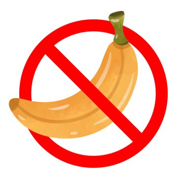 Yasak muz meyve ikonu, muz meyvesi yeme, muz sembolü yasaklama işareti yok.