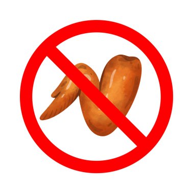 Tavuk kanadı ikonlu yasak tabela, tavuk kanadı yasak işareti, tavuk eti yasaklama sembolü, tavuk işareti yemeyin.