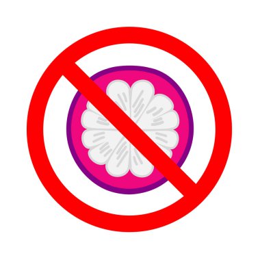 Mangosteen meyve ikonlu yasak tabela, işaretli mangosteen meyvesi yasak, mangosteen yasaklama sembolü, mangosteen işareti yeme
