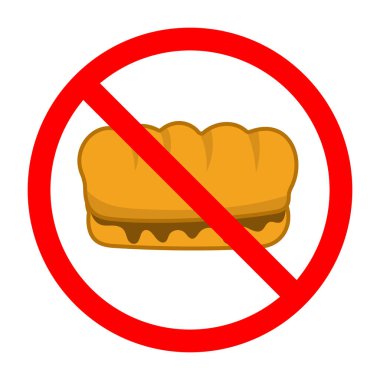 Tatlı çikolatalı ekmek ikonlu yasak tabela, tatlı ekmeğe izin yok işaret dili, işlenmiş un yasaklama sembolü, ekmek işareti yemeyin.