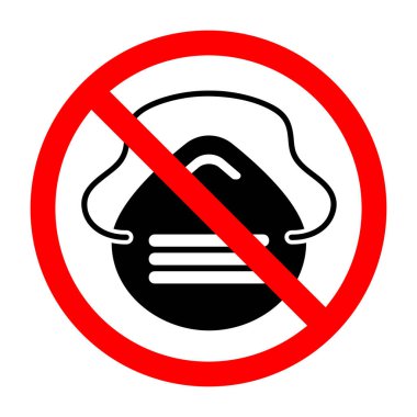 Tıbbi yüz maskesi simgesi olan yasak tabela, tıbbi maske takmak yasak, yüz maskesi yasaklama sembolü, maske takmak yasak.