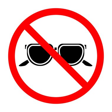 Gözlük ikonlu yasak tabela, işaret yok, güneş gözlüğü yasaklama sembolü, gözlük işareti takmayın.