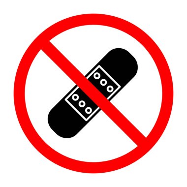 Tıbbi yardım ikonu olan yasak imza, bandaj yok. İmza, bandaj yasaklama sembolü, bandaj alçı işareti kullanmayın.