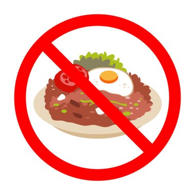 Kızarmış pirinç ikonu yasak. Kızarmış pirinç yasak. Nasi Goreng yasaklama sembolü.