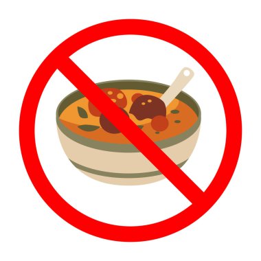Çorba ikonlu yasak tabela, işaretli çorba yasak, çorba yasağı sembolü, çorba içmeyin.